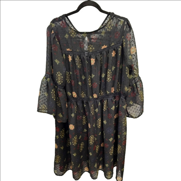 Lucky Brand Sheer Babydoll Dress Floral Neck 2XL - Picture 1 of 7